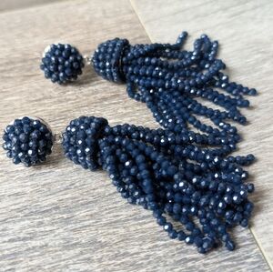 J.Crew Navy Beaded Tassel Earrings